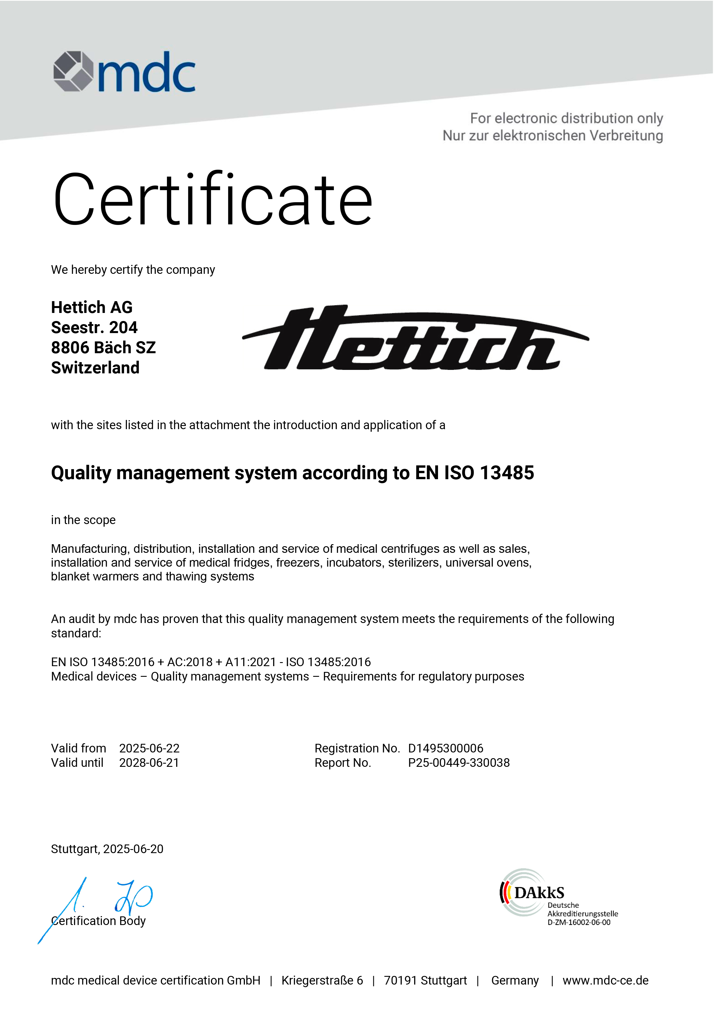 Zertifikat ISO 13485